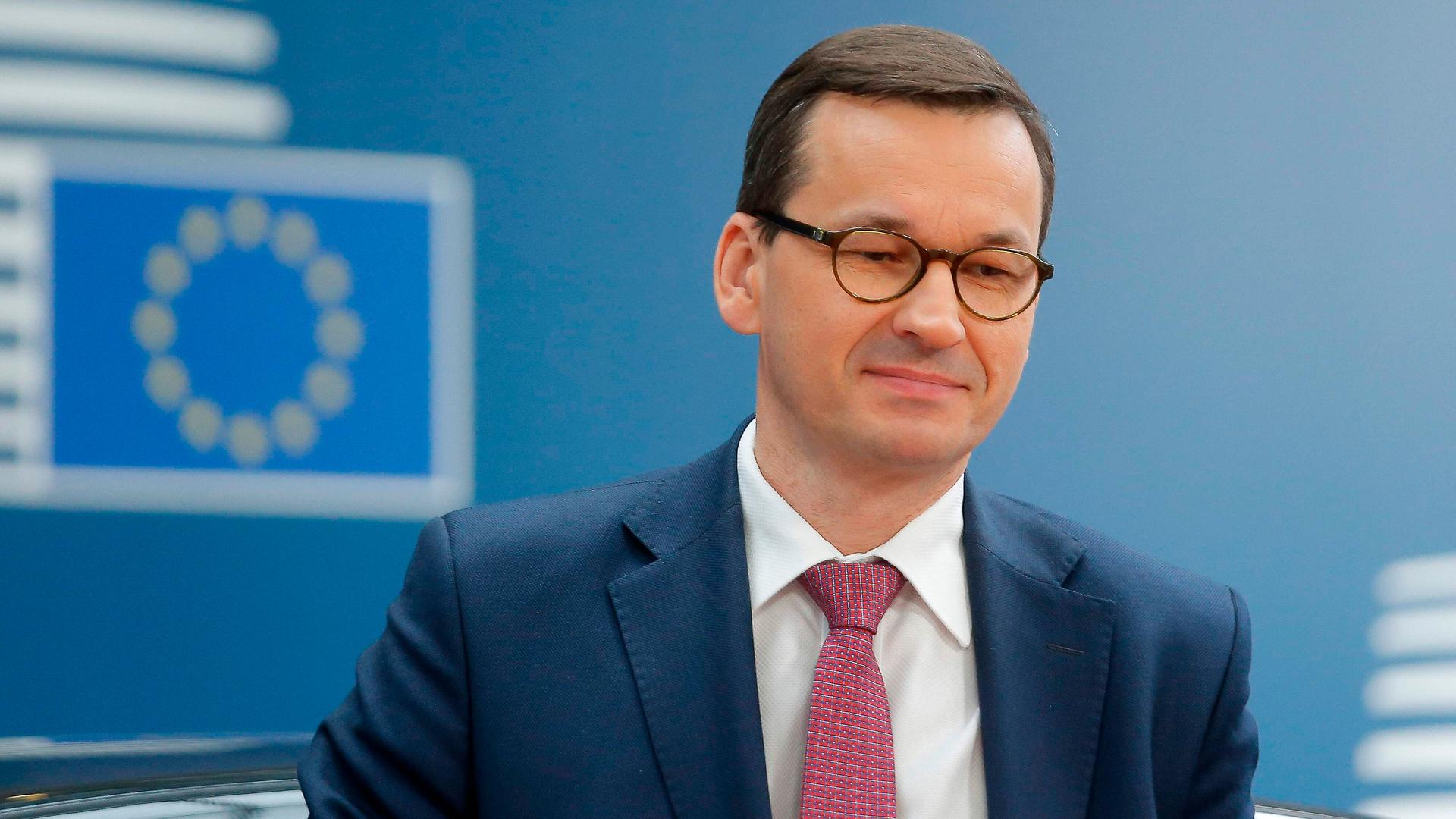 Poland's Prime Minister Mateusz Morawiecki, whose government has been embroiled in a row with the EU over several issues including anti-LGBTQ policies