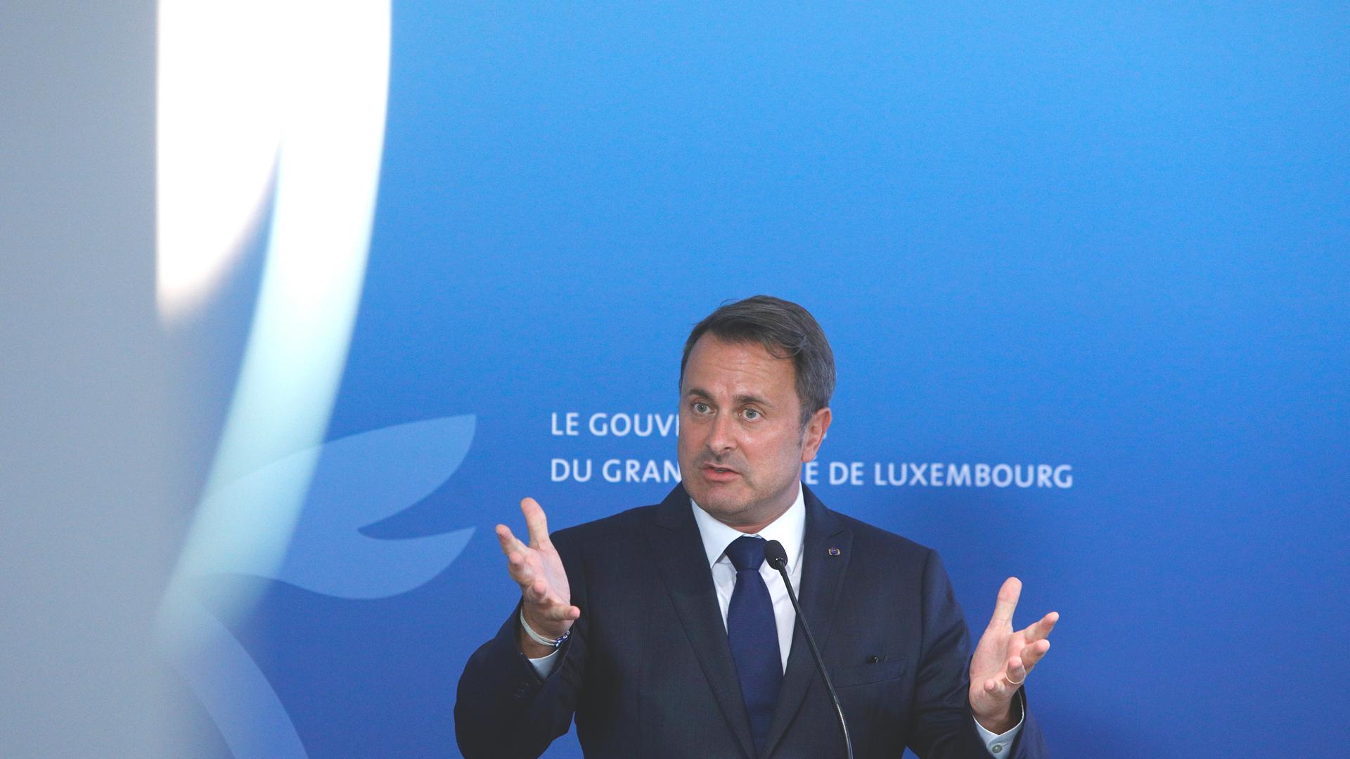Prime Minister Xavier Bettel speaks at a press conference on Wednesday
