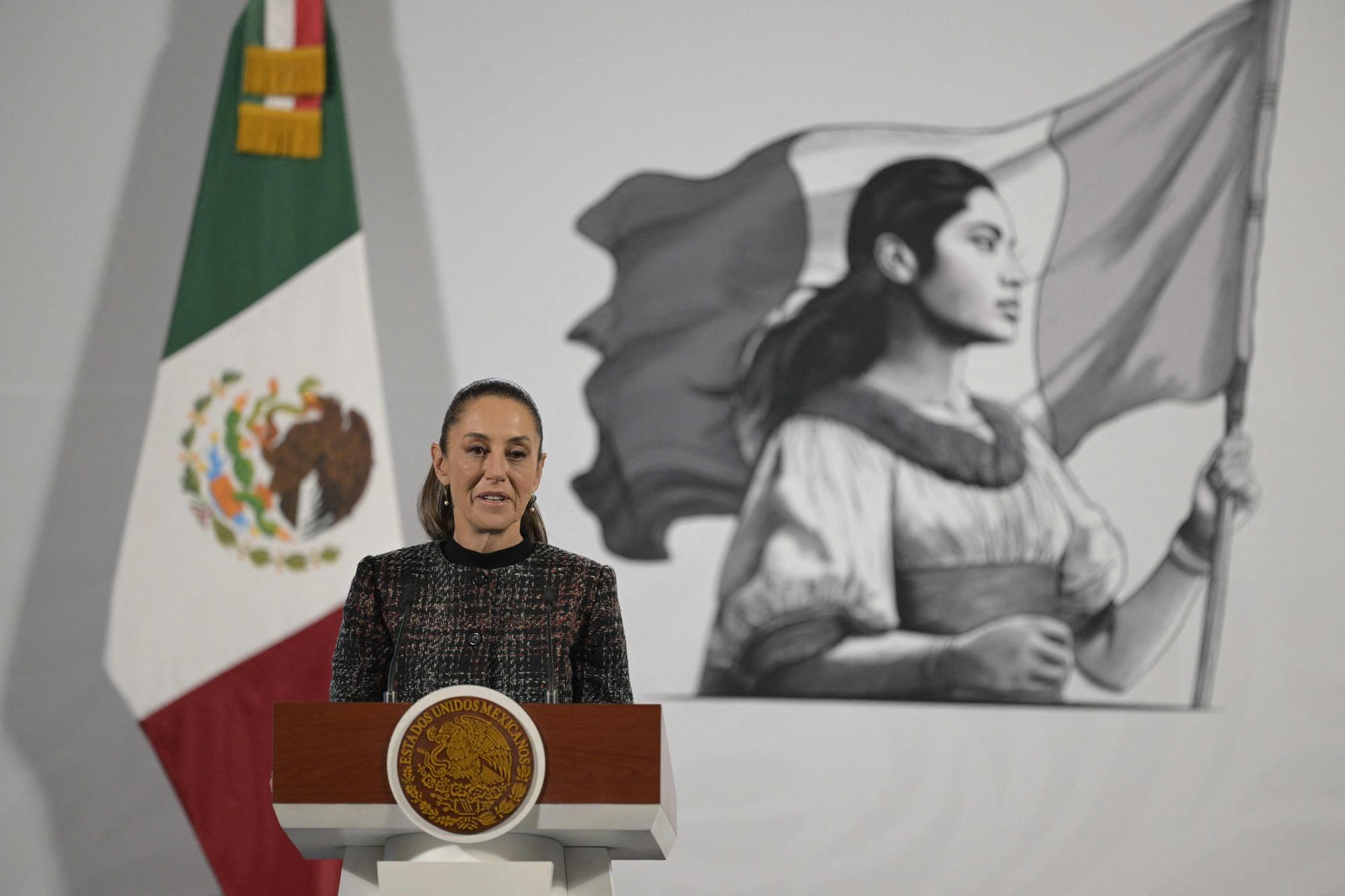 Mexico's President Claudia Sheinbaum speaks during her daily press conference at the National Palace in Mexico City on 28 January. 