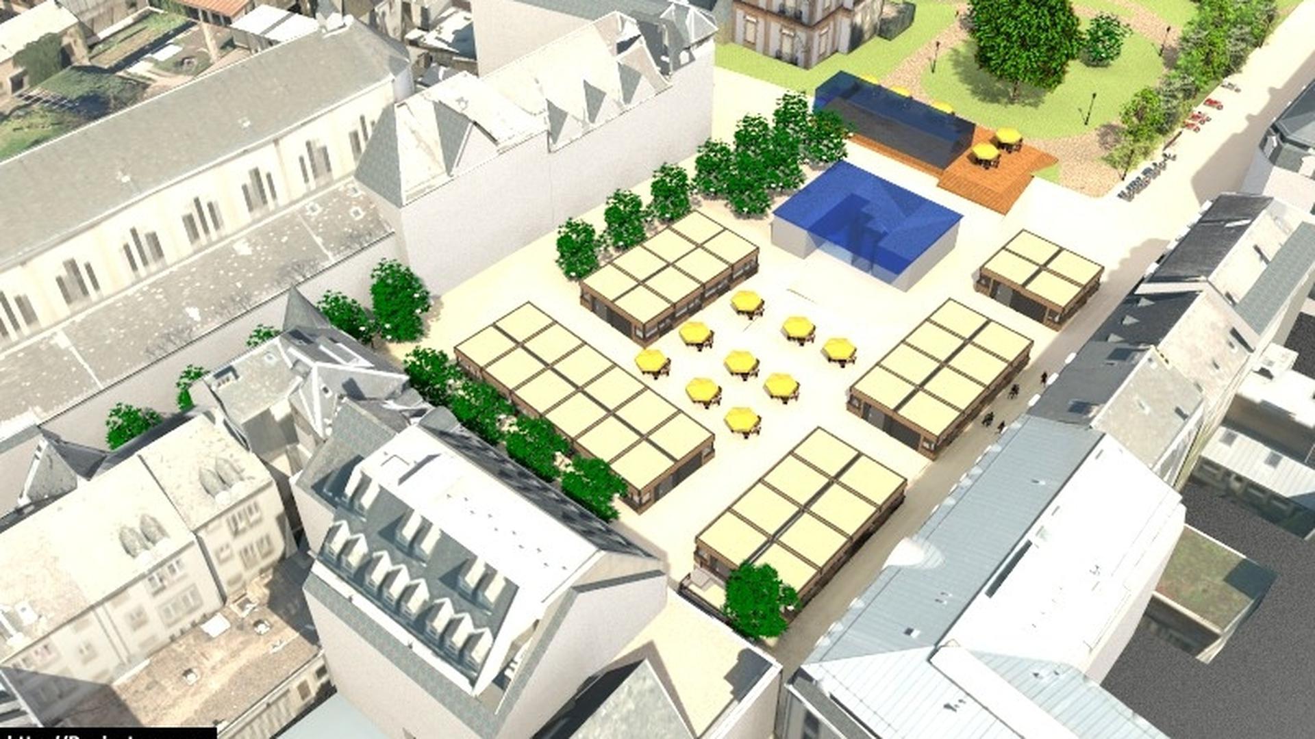 A 3D model of the future plans for the square