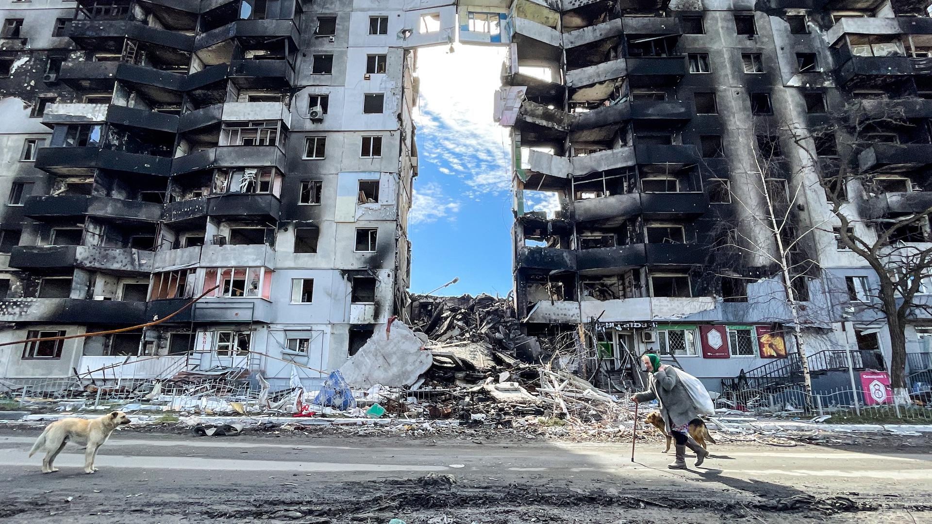 A bombed building in Kyiv