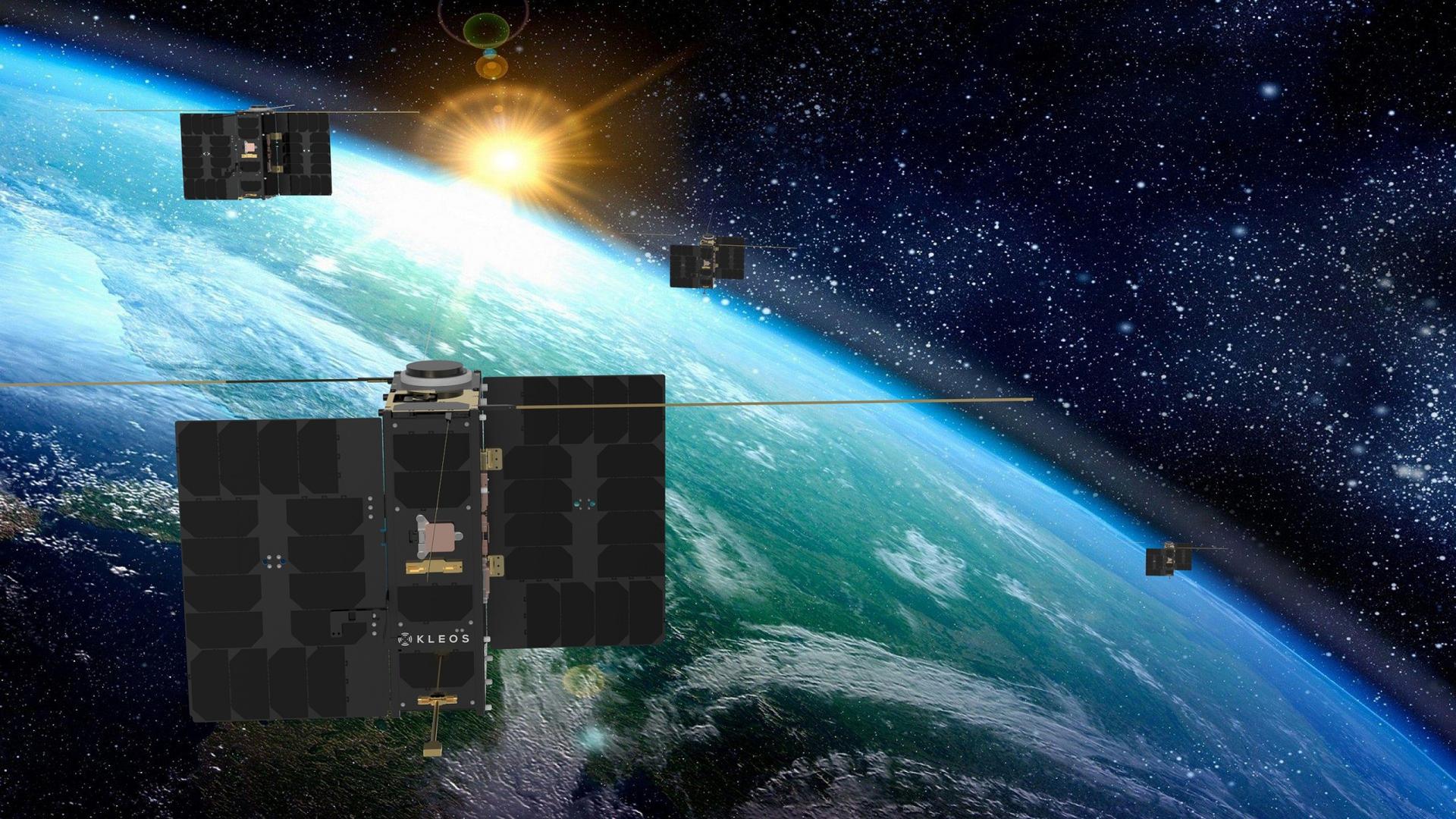 An artist's rendering of a Kleos four-satellite cluster