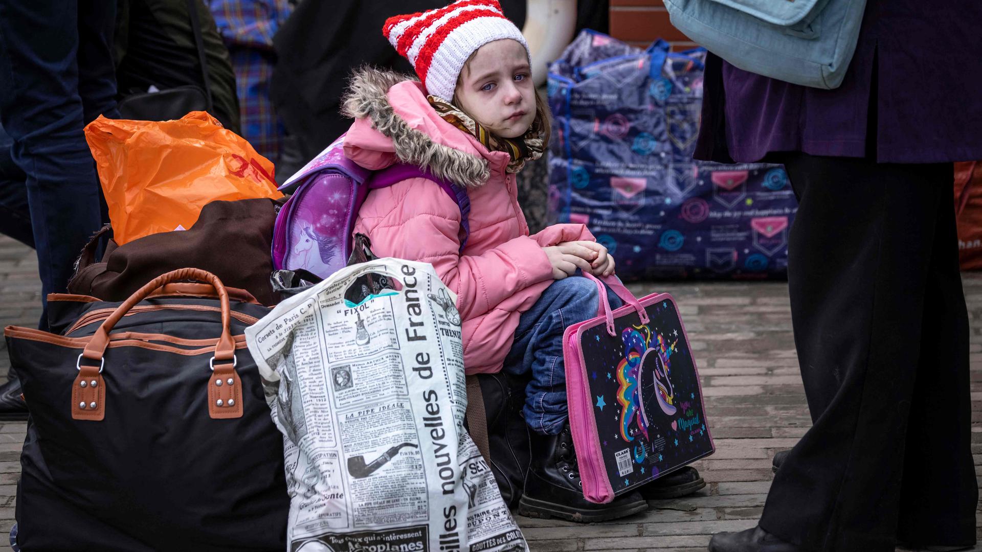A young girl in the city of Kramatorsk in eastern Ukraine