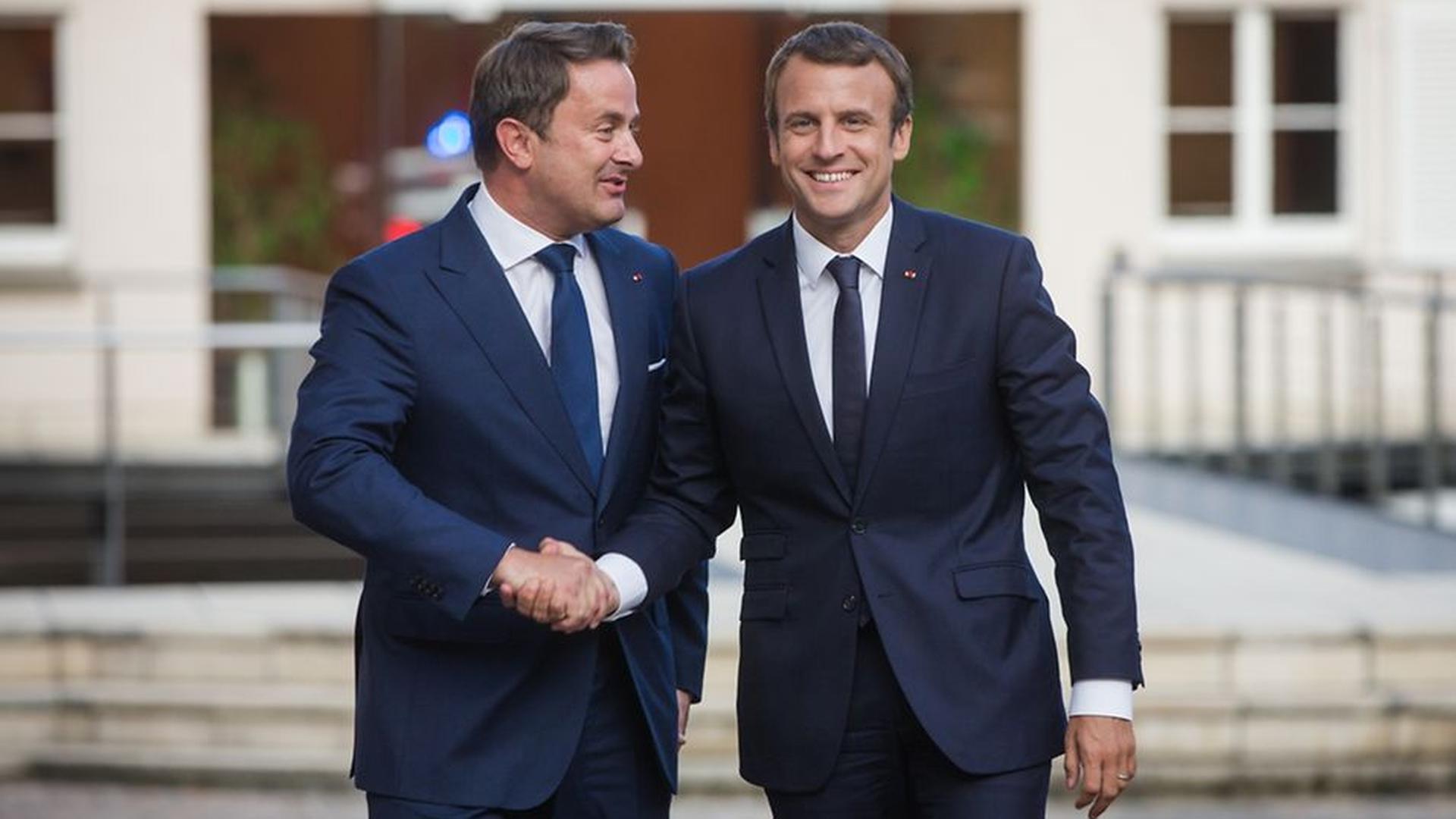 Bosom buddies: Bettel (L) and Macron Photos: SIP/Pierre Matgé/Anouk Antony