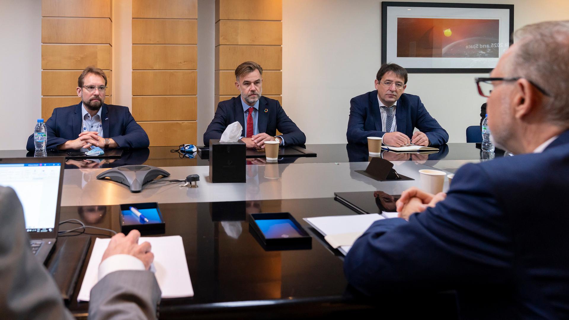Luxembourg Minister of Economy Franz Fayot (centre) in a meeting with the European Space Agency on Tuesday in Dubai