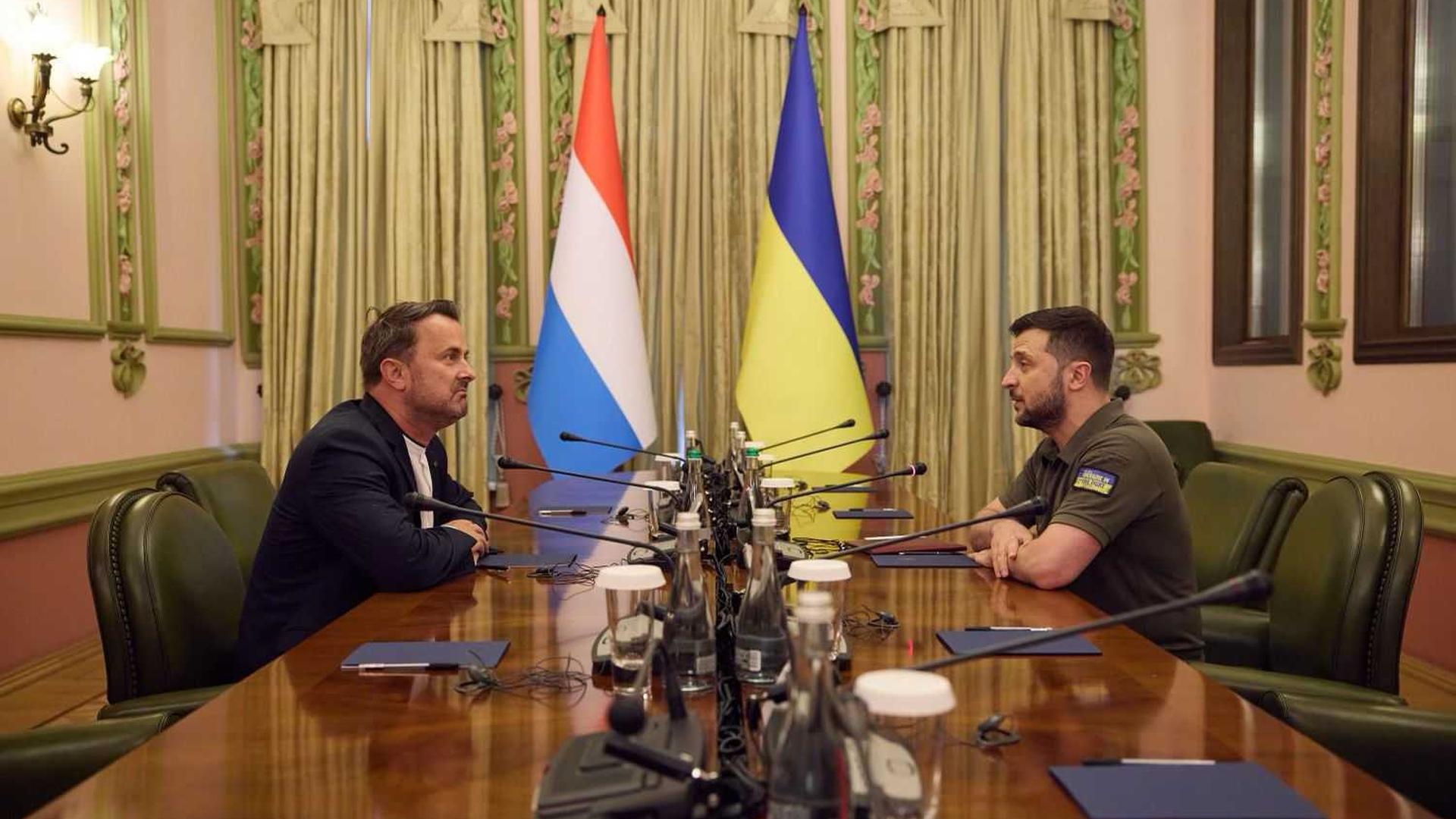 Luxembourg Prime Minister Xavier Bettel meeting Ukraine President Volodymyr Zelensky in Kyiv last month