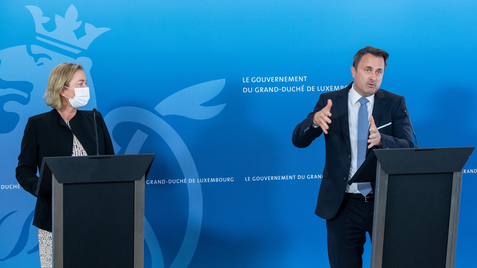 Health Minister Paulette Lenert and Prime Minister Xavier Bettel address Friday's press conference