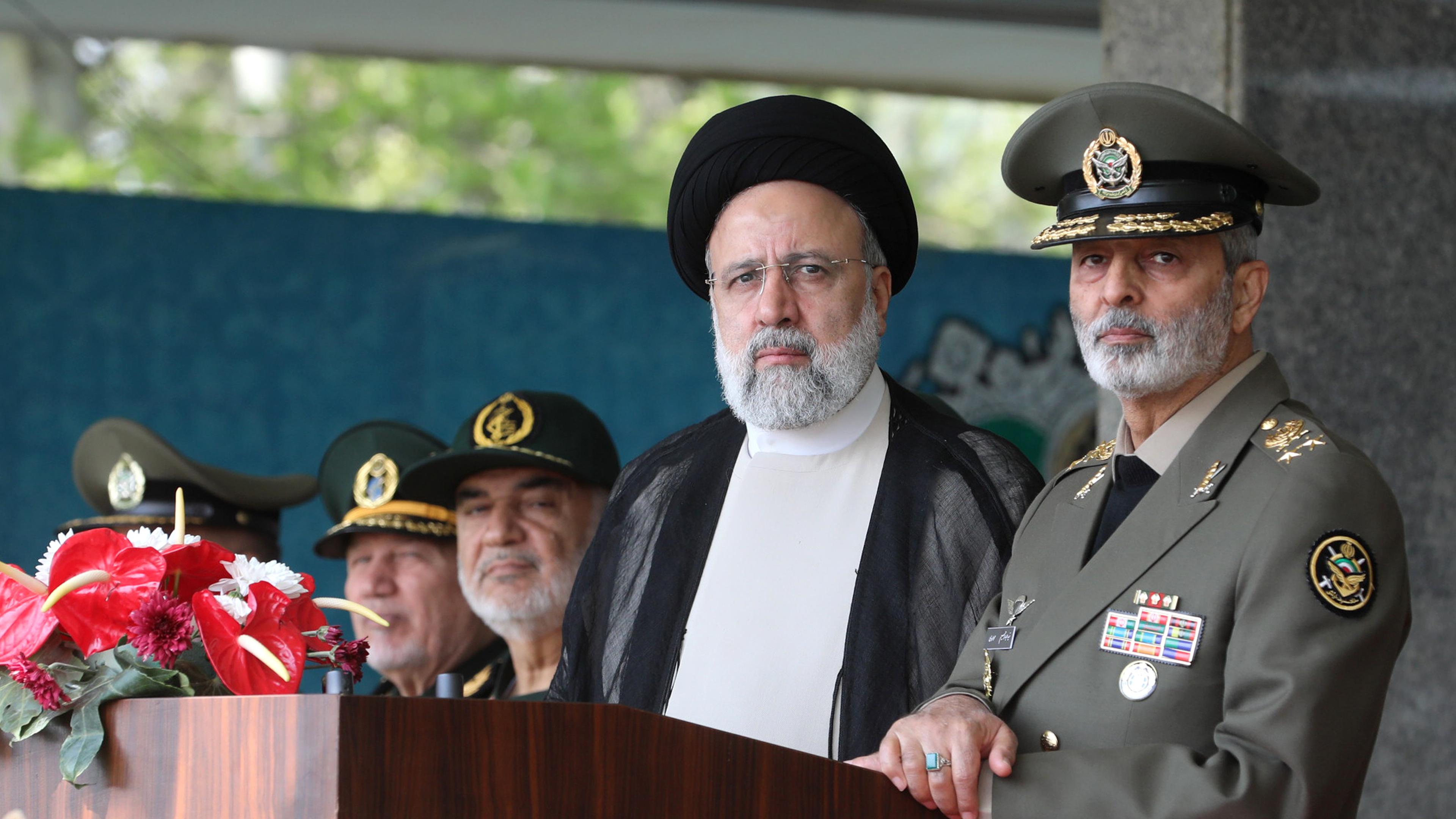 April 17: Iranian President Ebrahim Raisi (2nd from right) takes part in the Army Day parade at a military base in northern Tehran. Appearing at the parade, Raisi warned Israel against any military action against Iran.