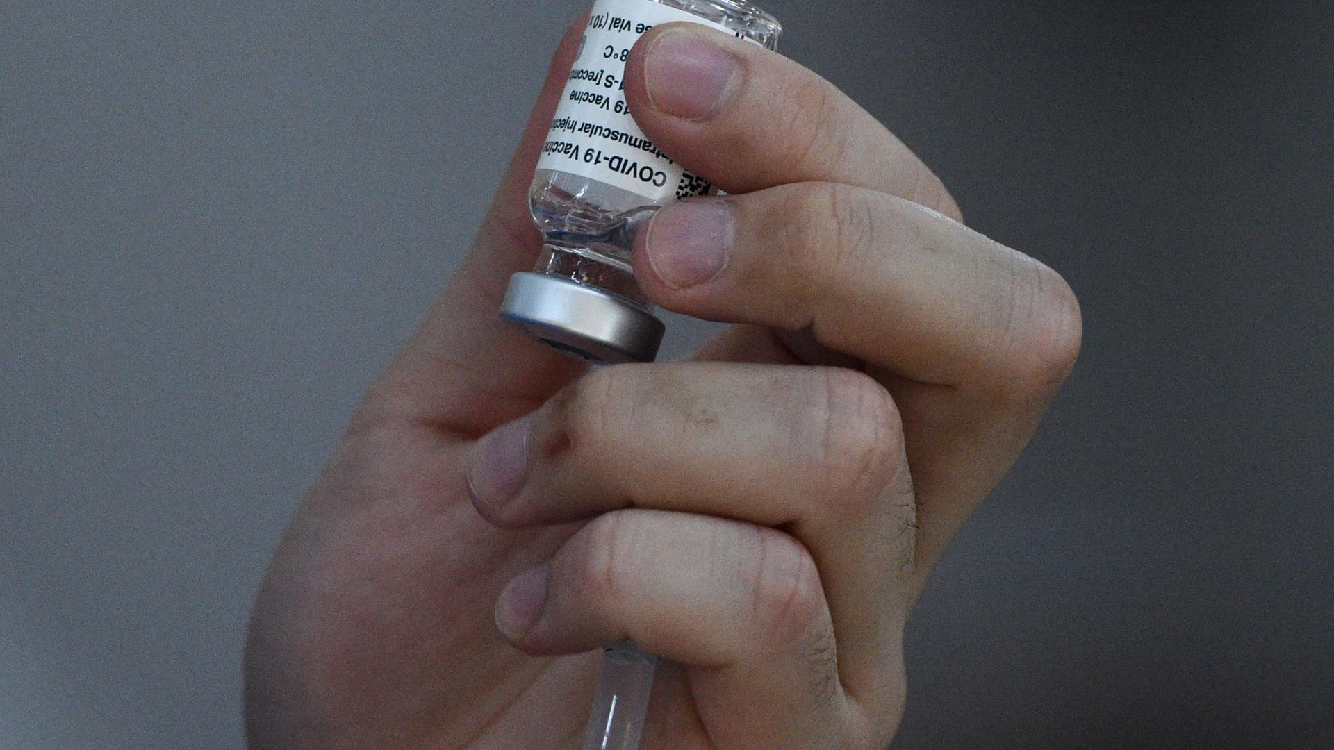 A vial of the AstraZeneca/Oxford coronavirus vaccine
