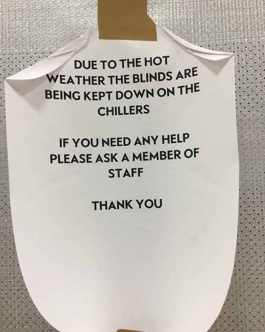 A sign in a supermarket in London during the heatwave