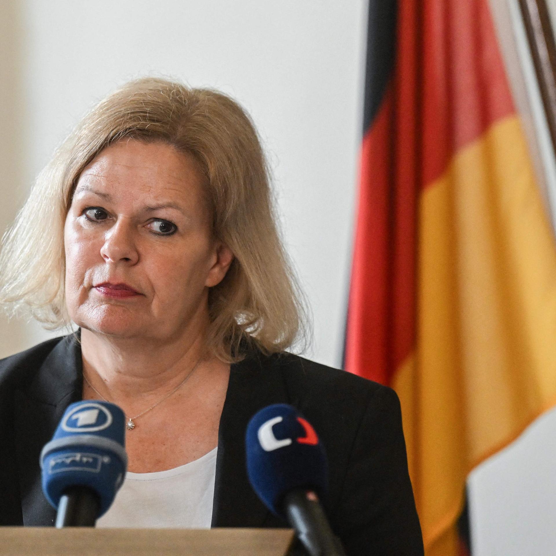 German Interior Minister Nancy Faeser and her Czech counterpart (not in picture) give a joint press conference at the German embassy in Prague, Czech Republic, on Friday. 
