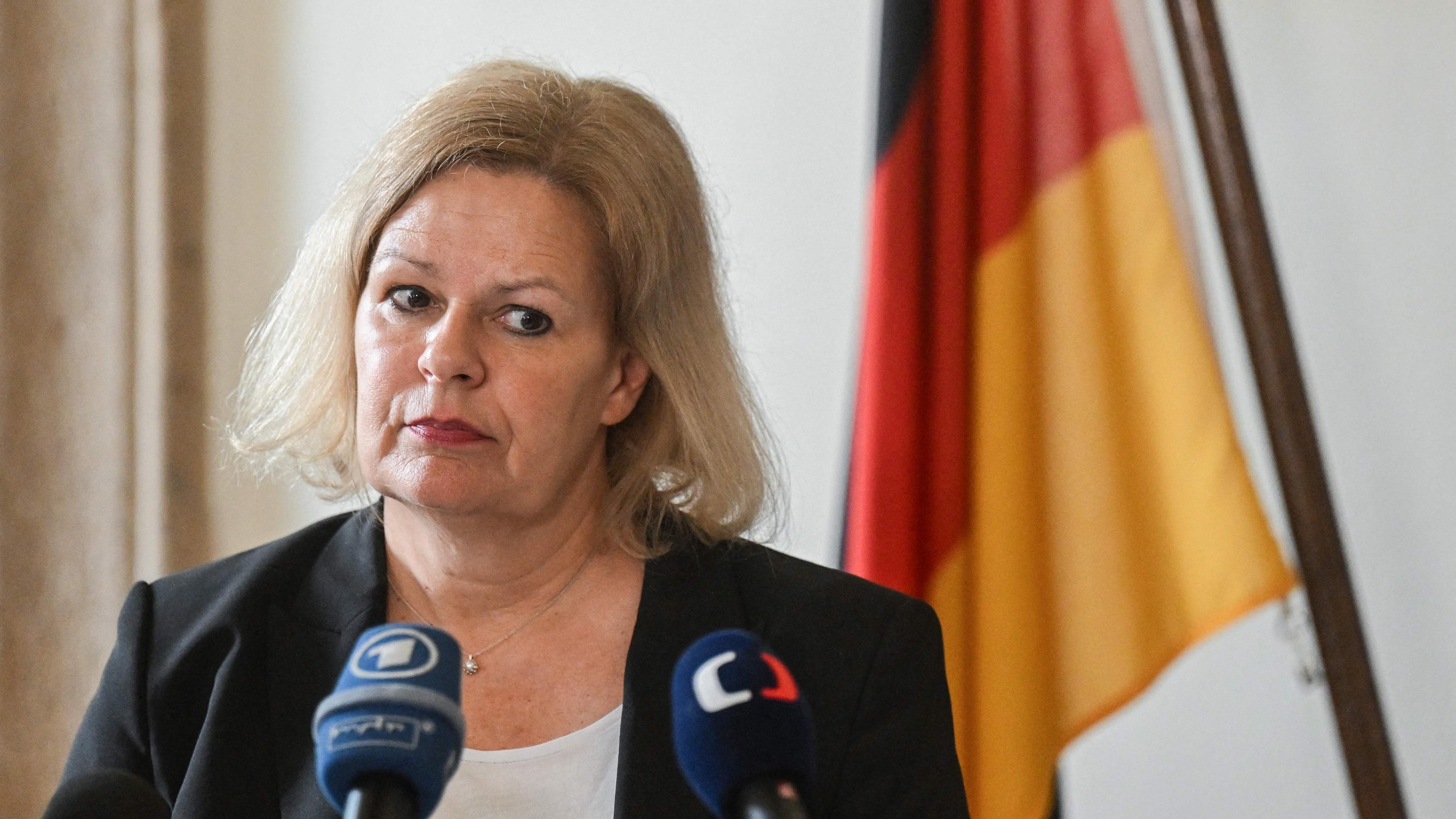 German Interior Minister Nancy Faeser and her Czech counterpart (not in picture) give a joint press conference at the German embassy in Prague, Czech Republic, on Friday. 