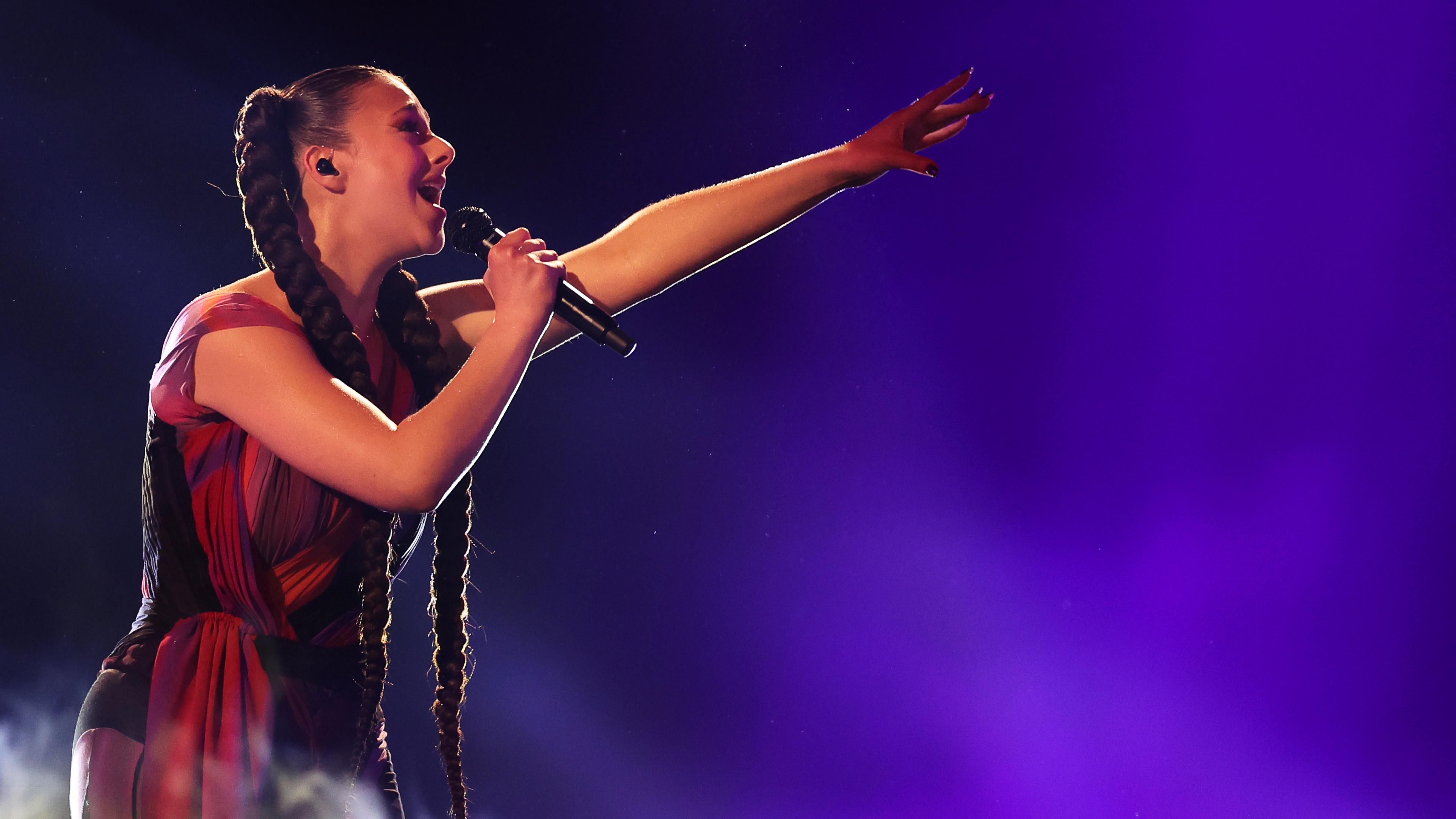 Tali performs her song “Fighter” during the Eurovision final on 11 May but winning points remained out of reach