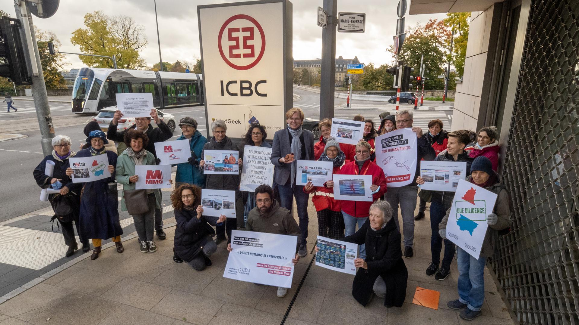 Demonstrators demanding that Luxembourg take action to protect human rights gathered in front of Chinese bank ICBC in the capital city in October 