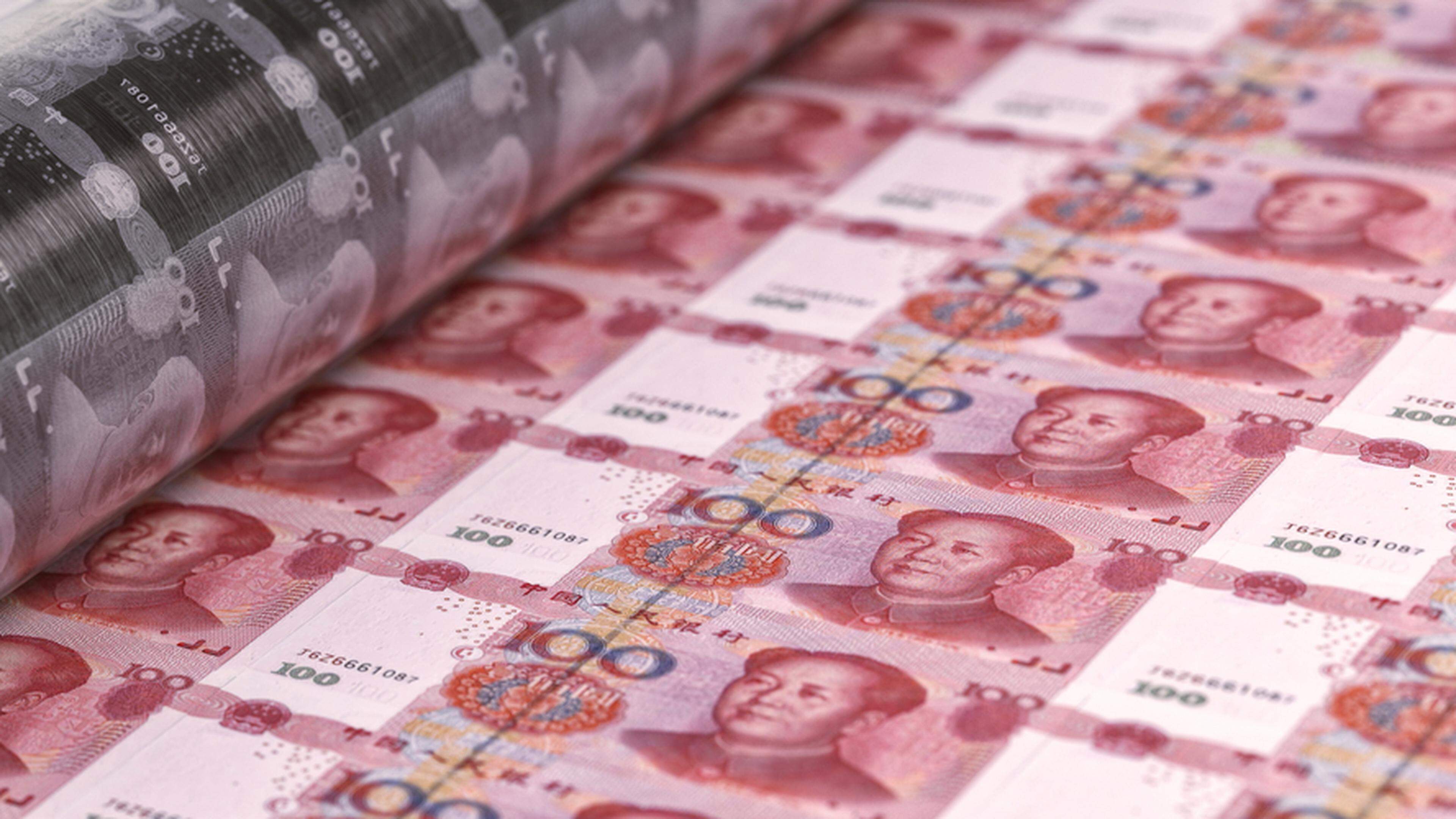 An undated illustration of China 100 Yuan banknotes.