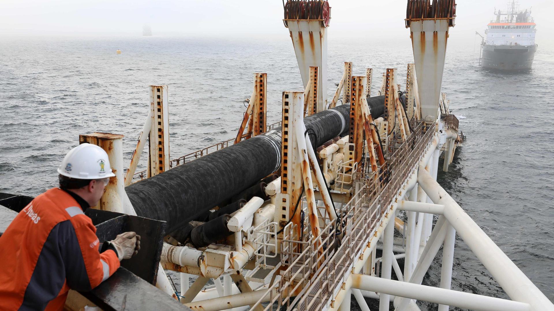 Parts of the Nord Stream 2 pipeline are laid in the Baltic Sea off the coast of northeastern Germany on 15 November, 2018.