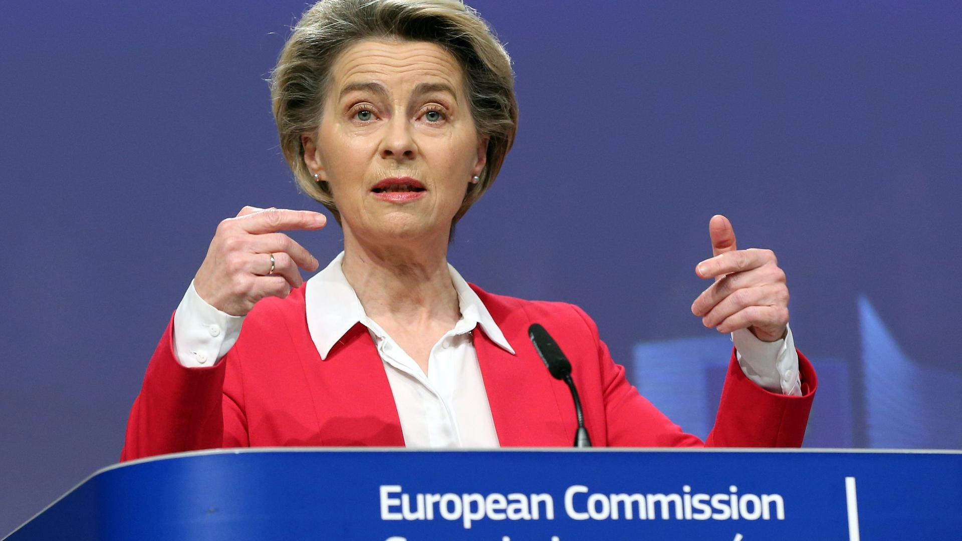 European Commission President Ursula von der Leyen at a press conference on the EU's vaccine strategy on 8 January Photo: Francois Walschaerts/AFP