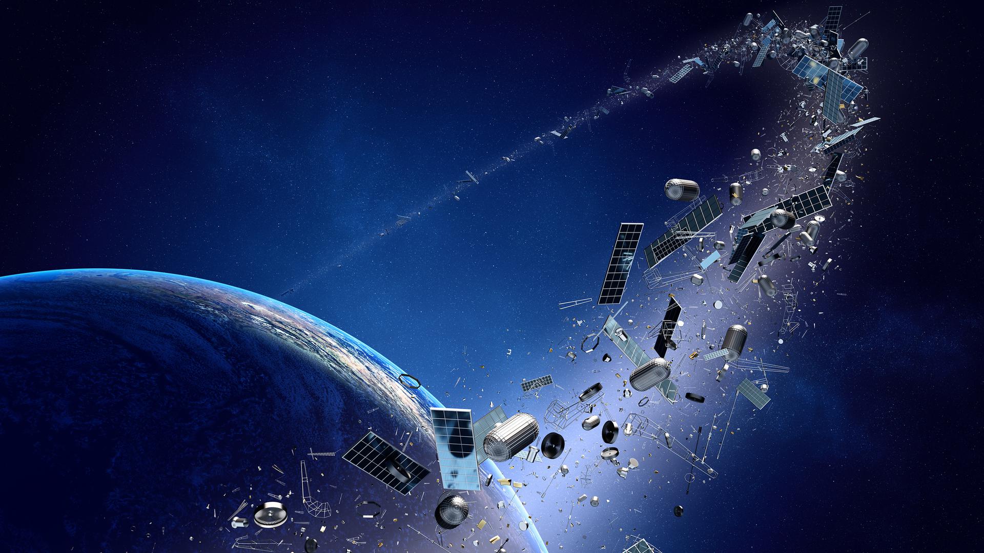 Space debris orbiting the earth