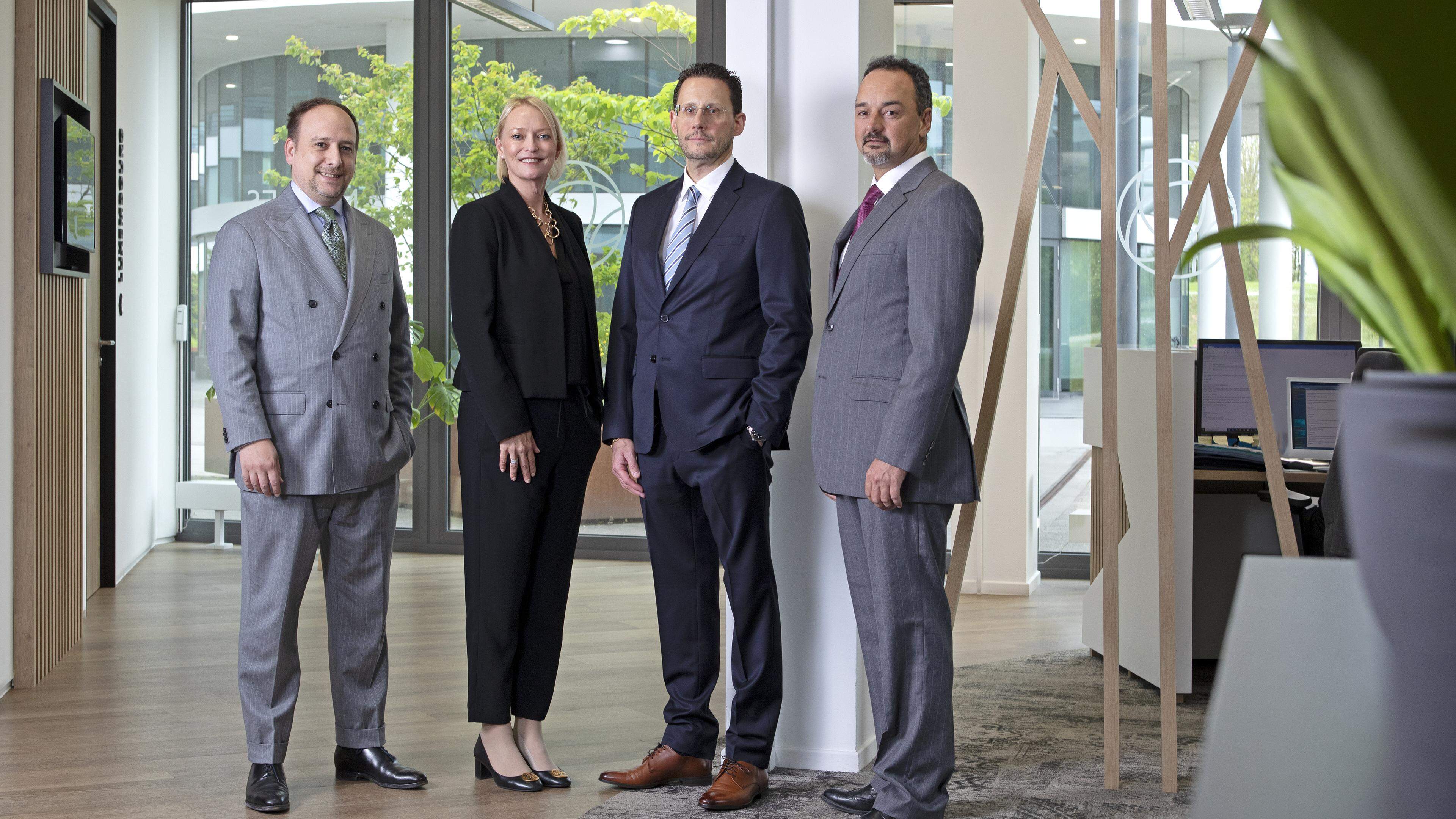 (l.t.r) Arnaud Arrecrgros (co-head of finance practice), Tina Meigh (global head of the finance practice), Yann Hilpert (co-head of finance practice), Johan Terblanche (managing partner)