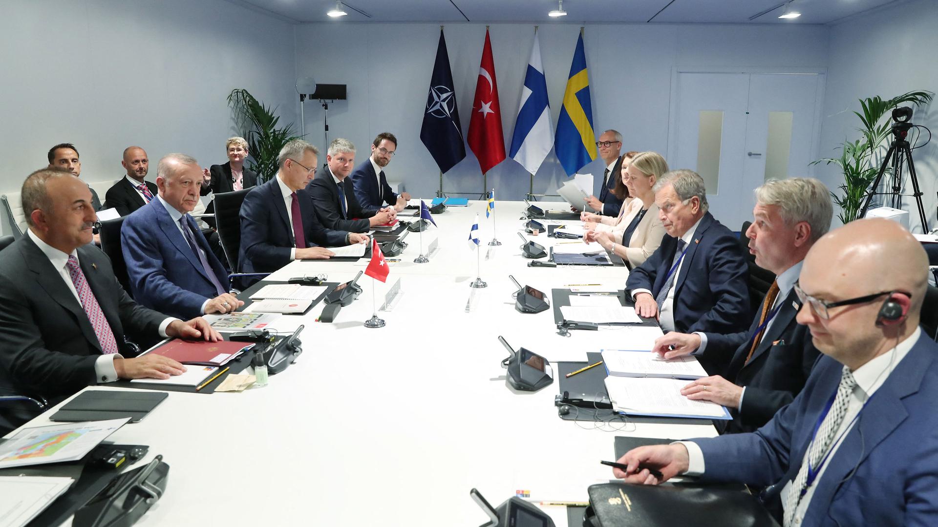Meeting between Finnish, Swedish and Turkish delegations before NATO summit